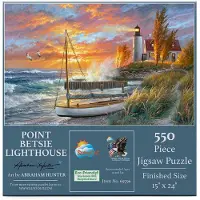 Sunsout Inc - Point Betsie Lighthouse - 550 PC Jigsaw Puzzle av konstnären: Abraham Hunter - Färdig storlek 15 " X 24 " - MPN# 69796