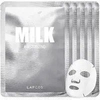 Lapcos Milk Sheet Mask Fugtgivende daglig ansigtsmaske for at genopbygge og genoprette t?r hud Koreansk sk?nhedsfavorit 5-pak