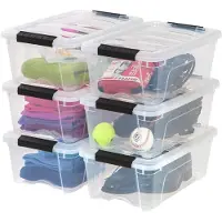 Iris USA 13 QT Stabelbare plastopbevaringsbakker med l?g 6 pakke - BPA -fri fremstillet i USA - Se -through Organisering af l?sning Latches Holdb