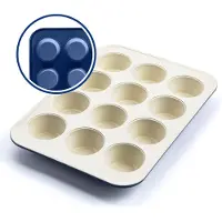 Leben Greenlife Bakeware Sunde keramiske nonstick 12 Cup Muffin and Cupcake Baking Pan Pfas-Free Blue