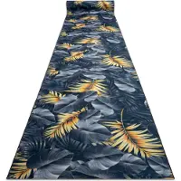 Rugsx Gummibelægning LOTUS FERNS 45270 Blade grå / guld VASKBAR 120cm 120x640 cm