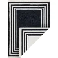 Rugsx Tæppe TWIN 22990 Ramme, bomuld, dobbeltsidet, Økologiske frynser - sort / creme 80x300 cm