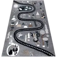 Rugsx Tæppe FUN Route til børn, gade, dyr grå 200x290 cm
