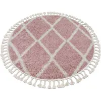 Rugsx Tæppe BERBER TROIK A0010 hjul lyserød / hvid kvaster berberi Marokkansk shaggy cirkel 120 cm