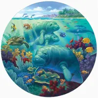 Sunsout Inc - Manatee Beach - 500 PC Round Jigsaw Puzzle av Artist: Corbert Gauthier - Färdig storlek 19,5 " RD - MPN# 55968