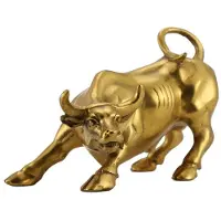Torribaly Feng Shui Fortune Brass Bull Statue, Sculpture Home Decoration Golden Copper Bull Represents Good Luck of Career