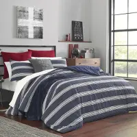 Nautica - USHSFN1107496 | Craver Collection | 100% bomuld Hyggeligt og bl?dt holdbart og ?ndbart stribet dyneafd?kning med matchende skam 2-delt