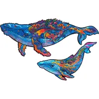 UNIDRAGON Original Wood -Jigsaw Puzzles - Milky Whales 98 stykker Lille st?rrelse 9,8 " X 5,9 " Smuk gavepakke Unik form Bedste gave til voksne