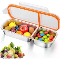 Typecat Reusable Snack Containers with Lids, Stainless Steel Double/2 Compartment Snack Box Container