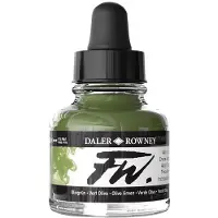 Daler Rowney FW Akryl bl?kflaske Olivengr?n - Alsidig akryl tegnebl?k til kunstnere og studerende - Permanent kalligrafi bl?k - Arkivbl?k til ill
