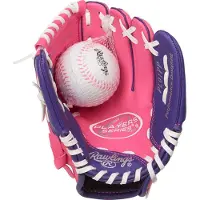 Rawlings | Players Series T-Ball & Youth Baseball Glove | H?jre h?nd kast | 9 " | Pink/lilla med kugle