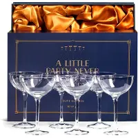 HOI Vintage Crystal Champagne Coupe Glasses | S?t af 6 | 4-5 oz Classic Cocktail Glassware - Martini Manhattan Cosmopolitan Sidecar Daiquiri | 1920'e