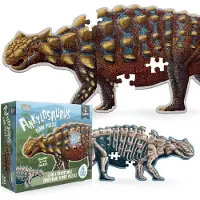Genius Games Ankylosaurus Dinosaur Jigsaw Puzzle | 100-delt dobbeltsidet gulvpuslespil med gl?d-i-m?rke skelet p? anden side | 4 ft videnskabeligt n?jagtig di