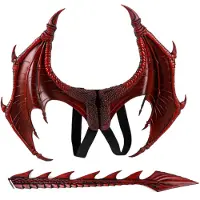 Mano Halloween Dragon Costume Cosplay Carnival Wings Tail Accessory For Kids (Red)