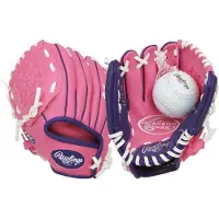 Rawlings Players Series T-Ball & Youth Baseball Glove Left Hand Throw 9 " Pink/Purple With Ball