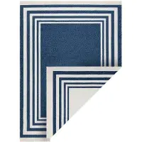 Rugsx Tæppe TWIN 22990 Ramme, bomuld, dobbeltsidet, Økologiske frynser - marine blå / creme 60x90 cm