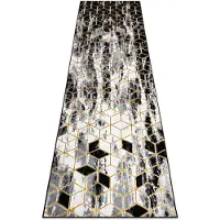Rugsx Tæppe, Fortovet GLOSS moderne 409A 82 Terning, stilfuld, glamour, art deco sort / grå / guld 80x200 cm