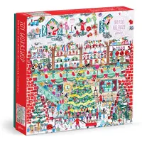 Galison Toy Workshop - 500 Piece Michael Storrings Foil Jigsaw Puzzle med vackra konstverk av en julleksaksverkstad med Frosty Foil Accenter