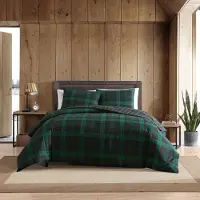Eddie Bauer - Queen Dynebetrk St Vendbart bomuldssengetj med matchende Shams Plaid boligindretning med knaplukning (Woodland Tartan Green Quee