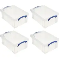 Really Useful Virkelig nyttig kasse Stable 9 liters plastopbevaringsbeholder med snap låg og indbygget kliplåshåndtag til hjemme- og kontororganisation (4 pakk