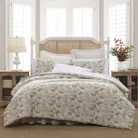 Laura Ashley - Queen Dynes?t Vendbart bomuldssenget?j med matchende Shams Blomsterdekoration til hjemmet med Plaid Reverse (Bramble Floral Beige