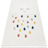 Rugsx Tæppe YOYO GD63 hvid / marineblå - Sky, dråber til børn, strukturelle, sensoriske frynser 140x190 cm