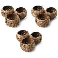 Melitt Coconut Shell Wood Candle Holders (Set of 9) with Coconut Scented Tealight Candles - Boho Decor, Votive Candles Holders