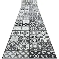 Rugsx Gummibelægning 110cm AZULEJO PATCHWORK, LISBON FLISER grå / sort 110x860 cm