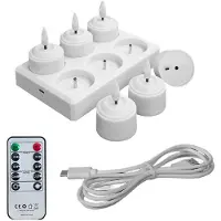 Melitt 6Pcs Flameless Tea Lights Candles with Charging Station Remote Control LED Tea Lights Candles for Halloween Anniversary