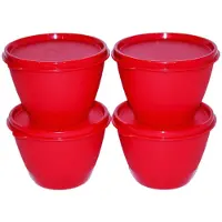 Tupperware s?t med 4 k?leskabssk?le 14 ounce r?d