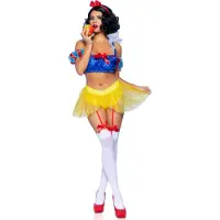 Leg avenue 3 PC Bad Apple Snow White inkluderer skimmer halter bandeau med organza puffærmer og ruffle krave strømpebukser med skimmer ren nederdel og match