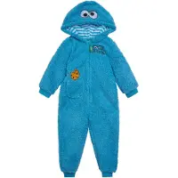 Sesame Street Cookie Monster Sp?dbarn Baby Drenge Hyggelig Sherpa Zip Up Cosplay Kostume Overall Bl? 12 m?neder
