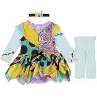 Disney Nightmare Before Christmas Sally Newborn Babypiger Cosplay-kjole Str?mpebukser og pandeb?nd 3-delt s?t 0-6 m?neder Flerfarvet