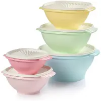 Tupperware Heritage Collection 5 sk?le + 5 l?g (10 stykke) F?devarebeholder S?t i vintage farver - opvaskemaskine Safe & BPA gratis