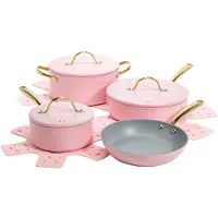 Paris Hilton Iconic Nonstick Pots and Pander Set Multi-Layer Nonstick Coating Matching Lids med guldh?ndtag lavet uden PFOA opvaskemaskine Safe C