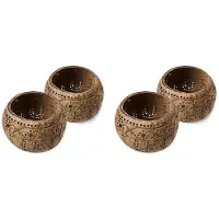 Melitt 4X Candle Coconut Shell Bowl,Candle Holders,Handmade Coconut Shell Candle Holder for Tealight Small Pillar,Storage Bowl