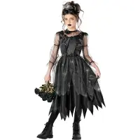 Morph Kids Gotisk heksekostume til piger Sort brne heksekostume Black Witch Dress til piger Black Witch kostume brn 10-12 r