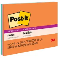 Post-It 6845SSP Super Sticky Meeting Notes Assorted Colors 8 x 6 tommer 45 ark (pakke med 4)