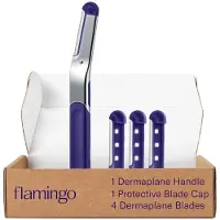 Flamingo Dermaplane Razor Kit Ansigtsh?rfjerner til kvinder inkluderer 1 Dermaplane-h?ndtag med bladd?ksel og 4 genopfyldelige barbermaskiner