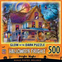 Masterpieces Halloween - Fright Night 500 stk. Glow in The Dark-puslespil - Puslespil med levende kunstv?rker og holdbare stykker - Sjov familieaktivitet Hjer