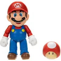Super Mario Nintendo 4-tums Mario Poseable Figure med Power Up Mushroom-tillbehör. Ålder 3 (officiellt licensierad)
