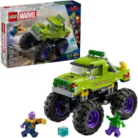 LEGO Marvel Hulk Truck vs. Thanos - Monster Truck byggelegetj til brn 7+ - Inkluderer Hulk & Thanos legetjsminifigurer - Kreativ fdselsdagsga