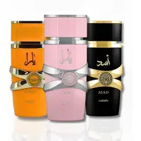 Lattafa til Unisex 3 dele Eau de Parfum gavest (Yara til kvinder + Yara Tous til kvinder + Asad til mnd) 3,4 ounce/100 ml hver