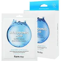 Farm Stay Hyaluronic Acid Super Aqua Soothing Mask - Dyb hydrering og hudberoligende arkmaske med hyaluronsyre - Fugtgivende pleje til alle hudtyp