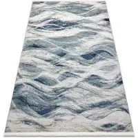 Rugsx DISTIN 0849A marineblå / blå / hvid moderne tæppe - Bølger, vintage, frynser 140x190 cm