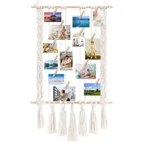 ISTOVO Hanging Photo Display with 30 Wood Clips Macrame Wall Hanging Picture Holder Collage Picture Frame for Boho Decor