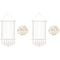Melitt 2X Hanging Photo Display with 60 Wood Clips Macrame Wall Hanging Picture Holder Collage Picture Frame for Boho Decor