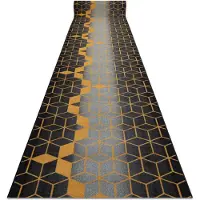 Rugsx Gummibelægning 120 cm HEXAGON sort / guld 120x360 cm