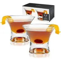 Viski Heavy Base Stemless Manhattan Glasses Set ? 2 - Premium Crystal Cocktail Glas Stemless Martini Glasses Cocktail Glas Gaves?t 7 oz
