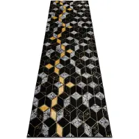 Rugsx Tæppe, Fortovet GLOSS moderne 400B 86 stilfuld, glamour, art deco, 3D geometrisk sort / guld 70x250 cm
